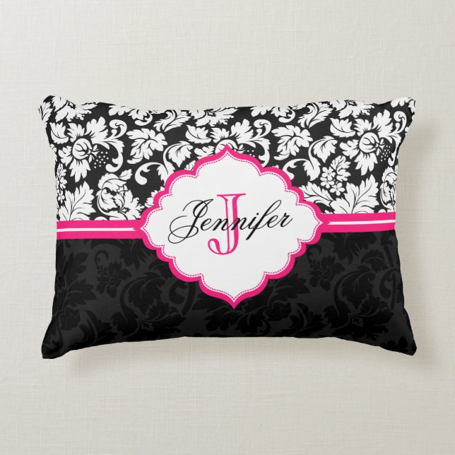 Cojín Decorativo Damascos florales blancos y rosados negros (Anverso)