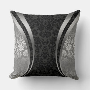 Cojín Decorativo Damascos Florales Gris Negros Y Plateados