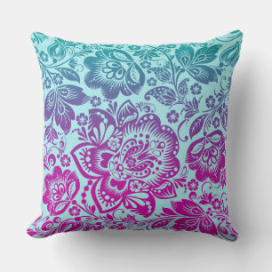 Cojín Decorativo Damascos Florales Púrpura Y Azul-Verde