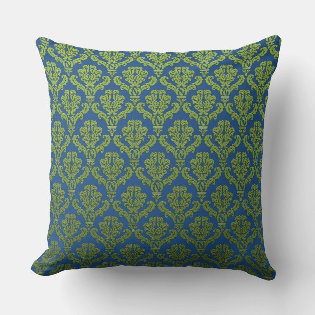 Cojín Decorativo Damascos verdes en azul (Anverso)