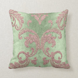 Cojín Decorativo Damask Aqua Pink Rubor Mint Green Cottage Velvet
