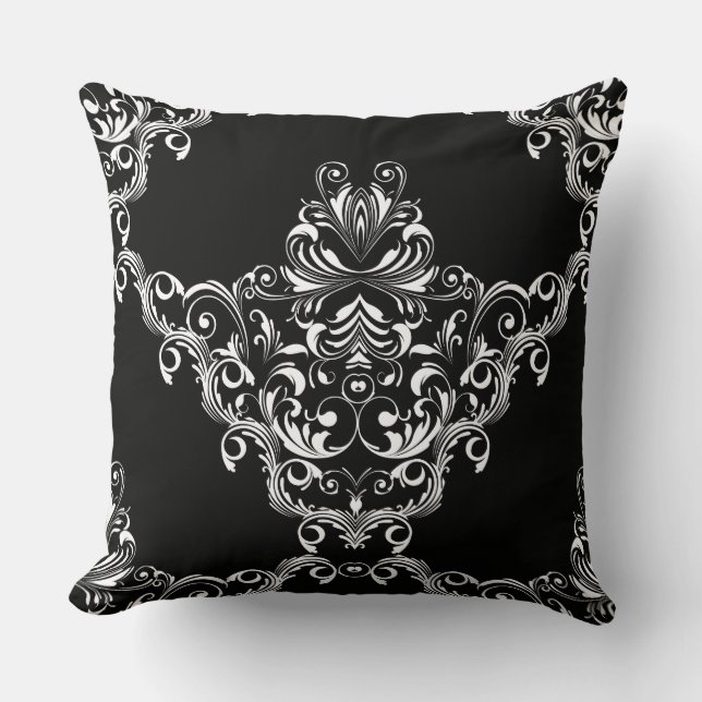Cojín decorativo Damask de Black & White Victorian (Anverso)