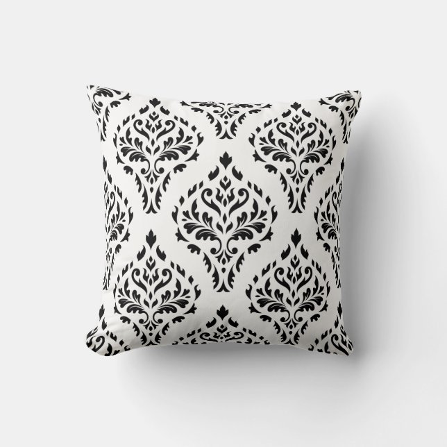 Cojín Decorativo Damask Leafy Baroque Repetir el patrón B&W II (Anverso)