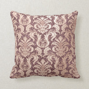 Cojín Decorativo Damask Purpurina Real Maroon Rosa de cobre Oro