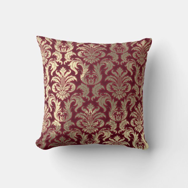 Cojín Decorativo Damask Sepia Gold Metallic Borgoña Velvet (Anverso)