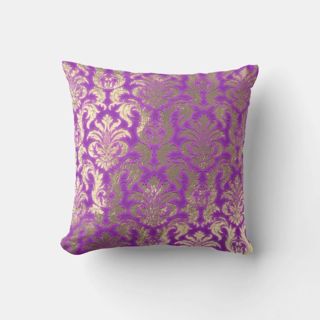 Cojín Decorativo Damask Sepia Gold Metallic Magenta rosa brillante (Anverso)
