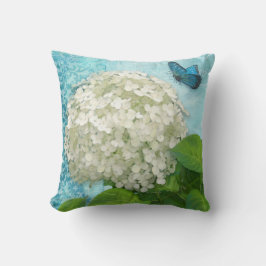 Cojín Decorativo Damask Snowball White Hydrangea Blue Butfly Art