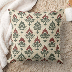 Cojín Decorativo Damask Vintage Texturizado Rojo Verde Beige