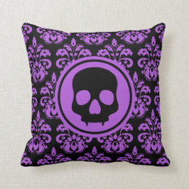 Cojín Decorativo Dámpara morada púrpura del cráneo de Halloween con