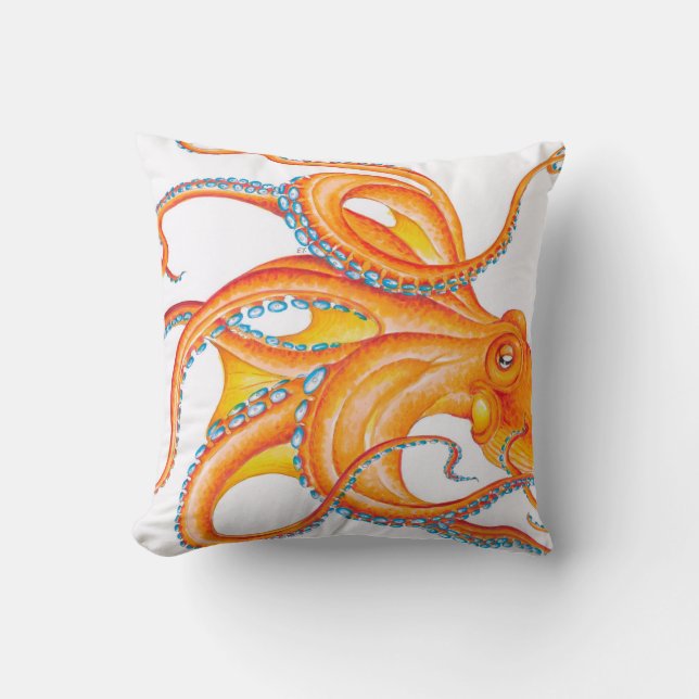 Cojín Decorativo Danza de arte de pulpo rojo naranja (Anverso)