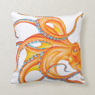 Cojín Decorativo Danza de arte de pulpo rojo naranja