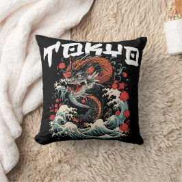 Cojín Decorativo Danza del dragón Paisaje marino retro japonés