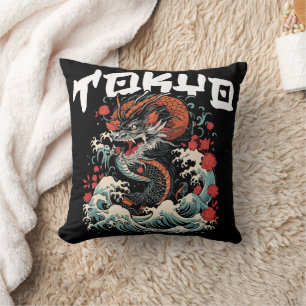 Cojín Decorativo Danza del dragón Paisaje marino retro japonés