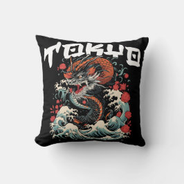 Cojín Decorativo Danza del dragón Paisaje marino retro japonés