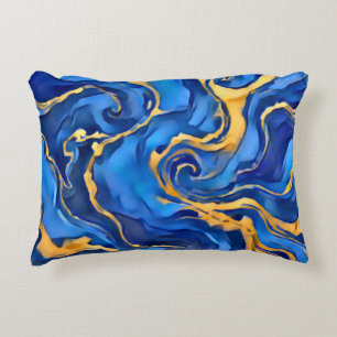 Cojín Decorativo Danza Real Riqueza Azul Real Oro Fluyente Abstract