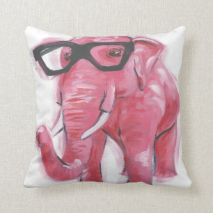 Cojín Decorativo Dapper Animal   Elefante Rosa En Lentes De Ojo