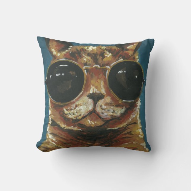 Cojín Decorativo Dapper Animal | Gatito En Gafas De Sol (Anverso)