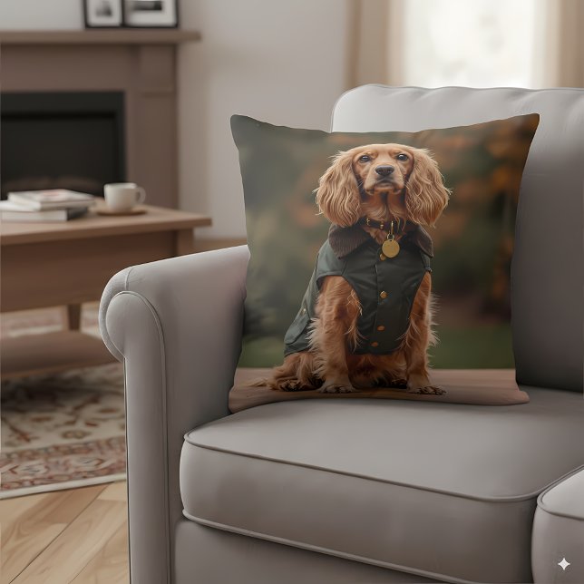 Cojín Decorativo Dapper Dachshund en la Abrigo Verde (Subido por el creador)