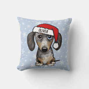 Cojín Decorativo Dapple Dachshund Navidades Nombre personalizado Pe