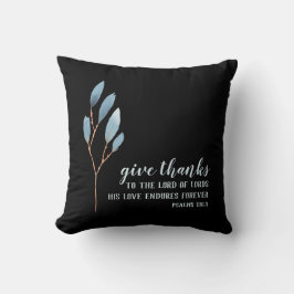 Cojín Decorativo Dar gracias a la Biblia Verso azul color negro