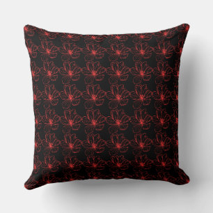 Cojín Decorativo Dark Bloom: Floral Rojo Elegante Dibujado a Mano S