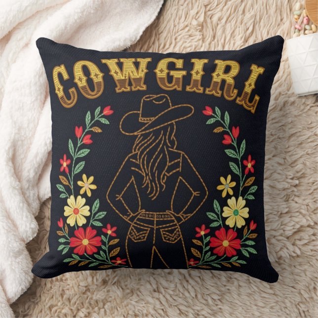 Cojín Decorativo Dark Denim Cowgirl Throw Pillow (Manta)