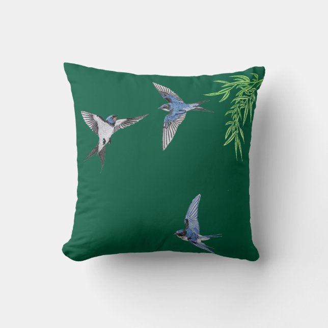 Cojín Decorativo Dark green imitation embroidered bird throw pillow (Anverso)