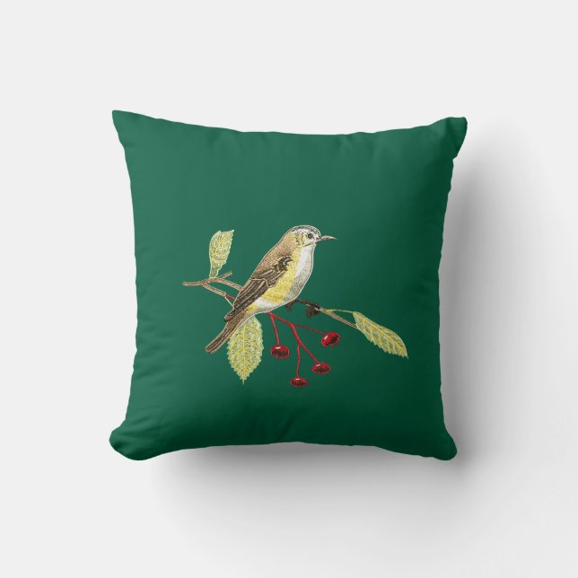 Cojín Decorativo Dark green imitation embroidered bird throw pillow (Anverso)