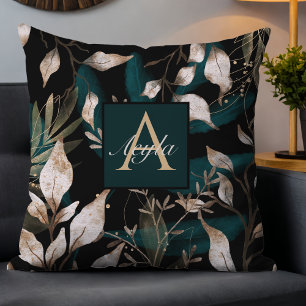 Cojín Decorativo Dark Modern Boho Botanicos Leaves Monograma