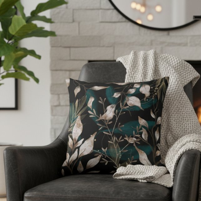 Cojín Decorativo Dark Modern Boho Hojas Botánicas (Subido por el creador)