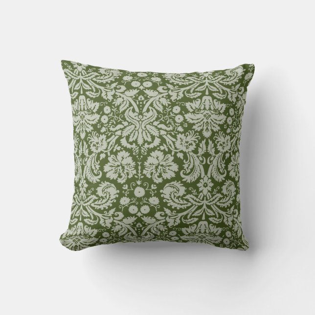 Cojín Decorativo Dark Moss Green Damask (Anverso)