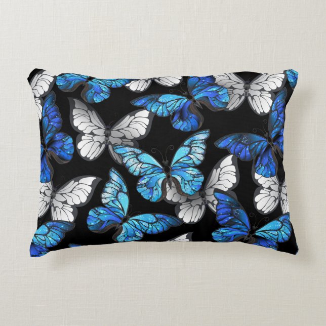 Cojín Decorativo Dark Seamless Pattern with Blue Butterflies Morpho (Anverso)