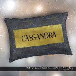 Cojín Decorativo Dark Stars Celestial Black Gold Name