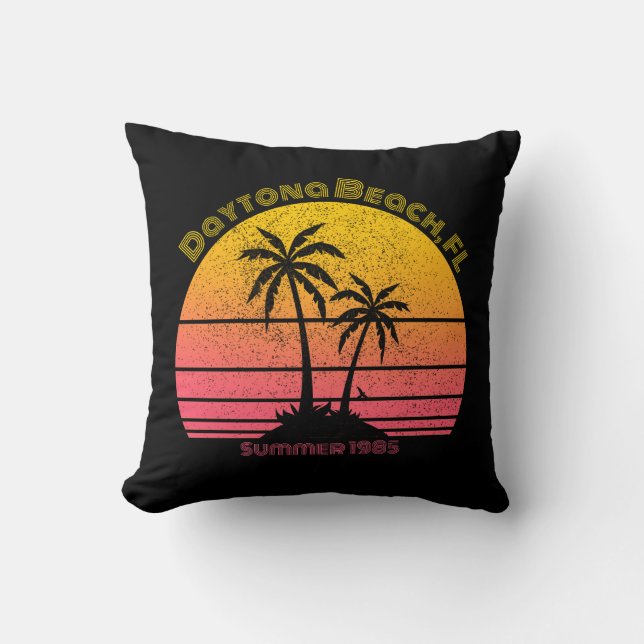 Cojín Decorativo Daytona Beach Retro Sunset Palms (Anverso)