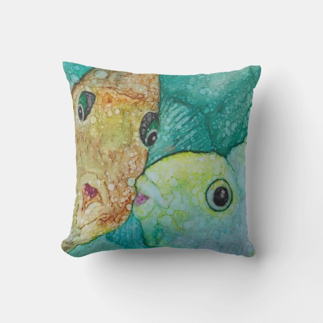 Cojín decorativo de 16" Pescado besos cuadrado (Anverso)