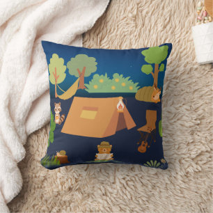Cojín decorativo de acampada de animales curados