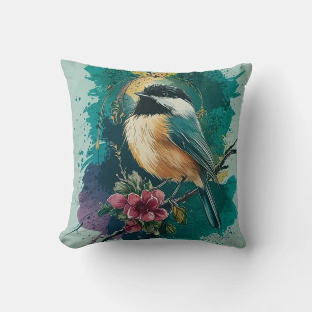 Cojín decorativo de acuarela abstracta de pollo (Anverso)