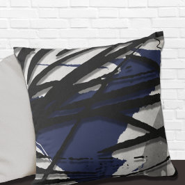 Cojín decorativo de acuarela azul gris negro abstr