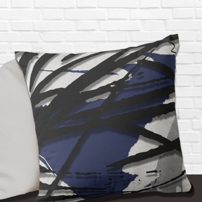 Cojín decorativo de acuarela azul gris negro abstr (Subido por el creador)