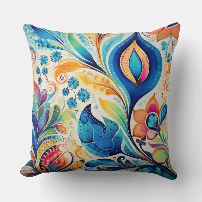 Cojín decorativo de acuarela Boho (Anverso)