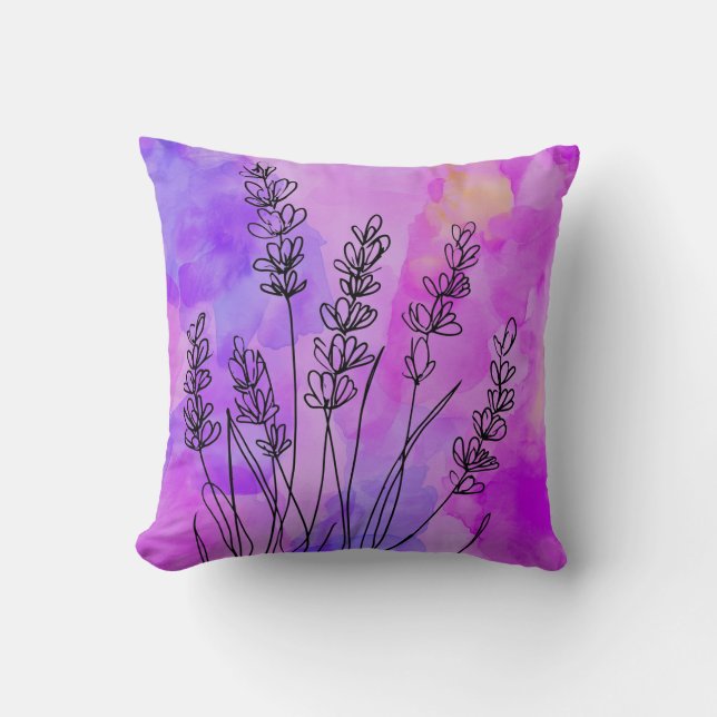 Cojín decorativo de acuarela de lavanda abstracta (Anverso)