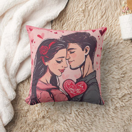 Cojín decorativo de acuarela de pareja romántica