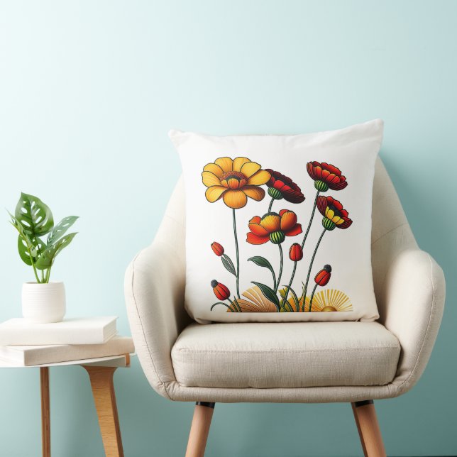 Cojín decorativo de algodón con flores de verano (Silla)