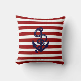 Cojín decorativo de ancla nautical azul rojo rever