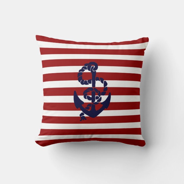 Cojín decorativo de ancla nautical azul rojo rever (Anverso)