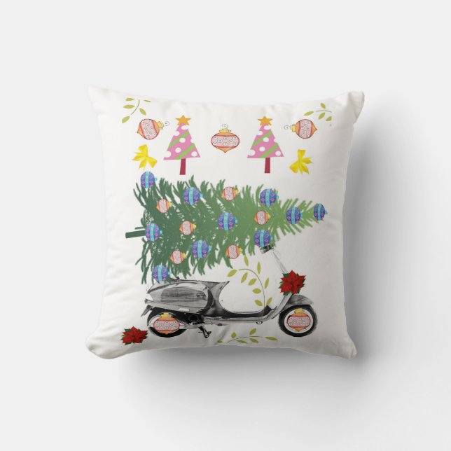 Cojín decorativo de árbol de Navidad, bicicleta (Anverso)