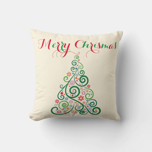 Cojín decorativo de Árbol de Navidad de Feliz (Anverso)