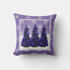 Cojín decorativo de árbol de Navidad púrpura y nev