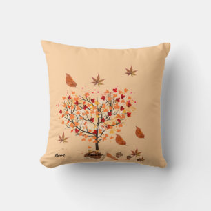 Cojín decorativo de árbol de otoño con hojas caída