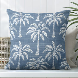 Cojín decorativo de árbol de palmeras azul y blanc